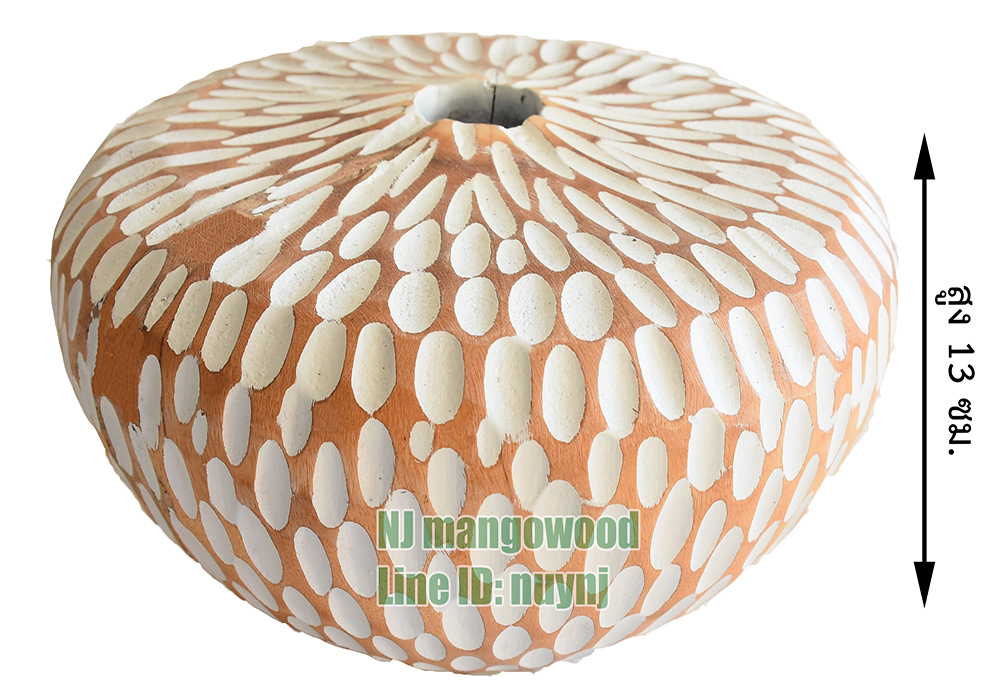 แจกันไม้ทรงหัวหอมขนาด23cmX13cm สีขาวตัดธรรมชาติขุด