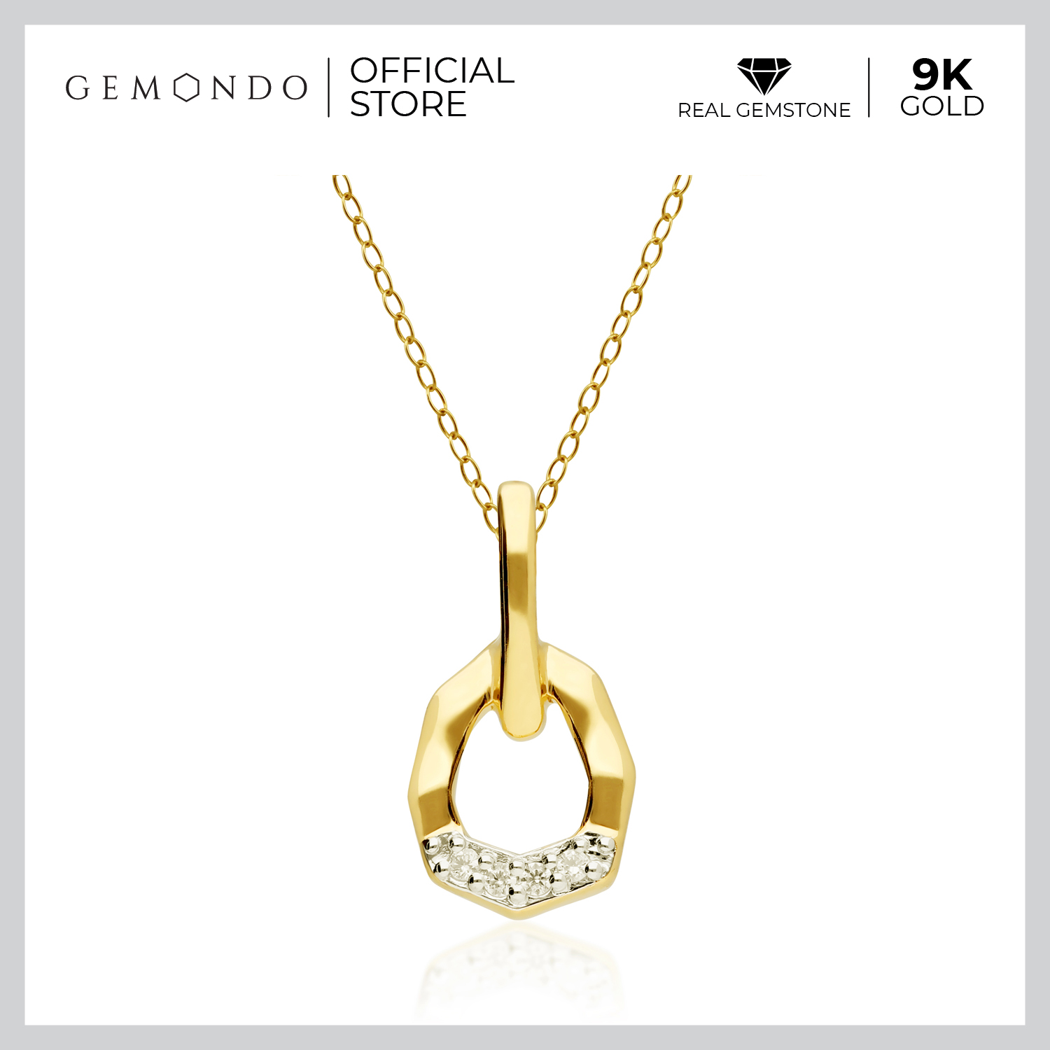 จี้สร้อยคอ จี้มงคลเสริมดวง อัญมณีแท้ หินมงคล GEMONDO จี้เพชรเยลโลว์โกลด์ 9K แบบอสมมาตร (โซ่จำหน่ายแยกต่างหาก)