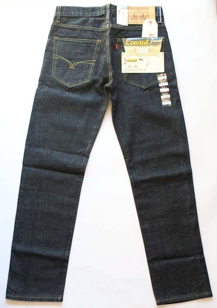 jeans กางเกงยีนส์ขายาวผู้ชาย ผ้าไม่ยืด ขากระบอก ริมแดง สียีนส์น้ำเงินเข้ม เป้ากระดุม Size. 28-36