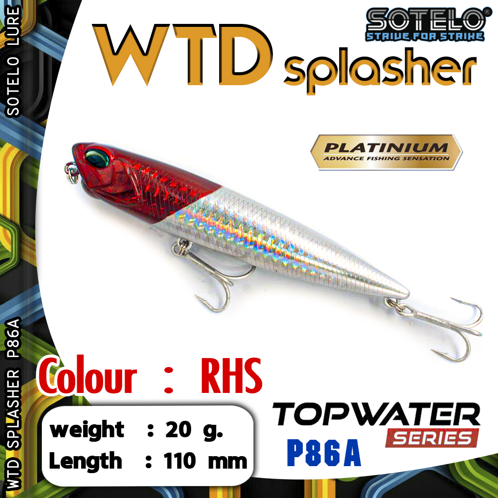 อุปกรณ์ตกปลา เหยื่อปลั๊ก เหยื่อปลอม SOTELO - รุ่น WTD SPLASHER P86A (110mm)