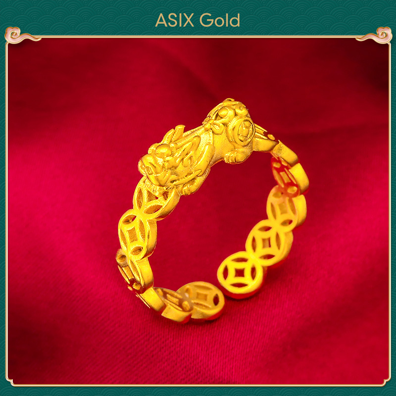ASIX GOLD แหวนปี่เซียะนำโชคทองคำ 24K สำหรับผู้หญิง แหวนเหรียญนำโชค คนใส่ก็รับทรัพย์เพิ่มได้ 999 ไม่ดำ ไม่ลอก
