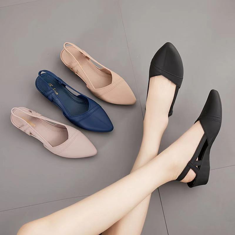 Pointed-Toe ผู้หญิงรองเท้าพลาสติกรองเท้าแตะสาวฤดูร้อนสบายๆรองเท้าส้นรองเท้า