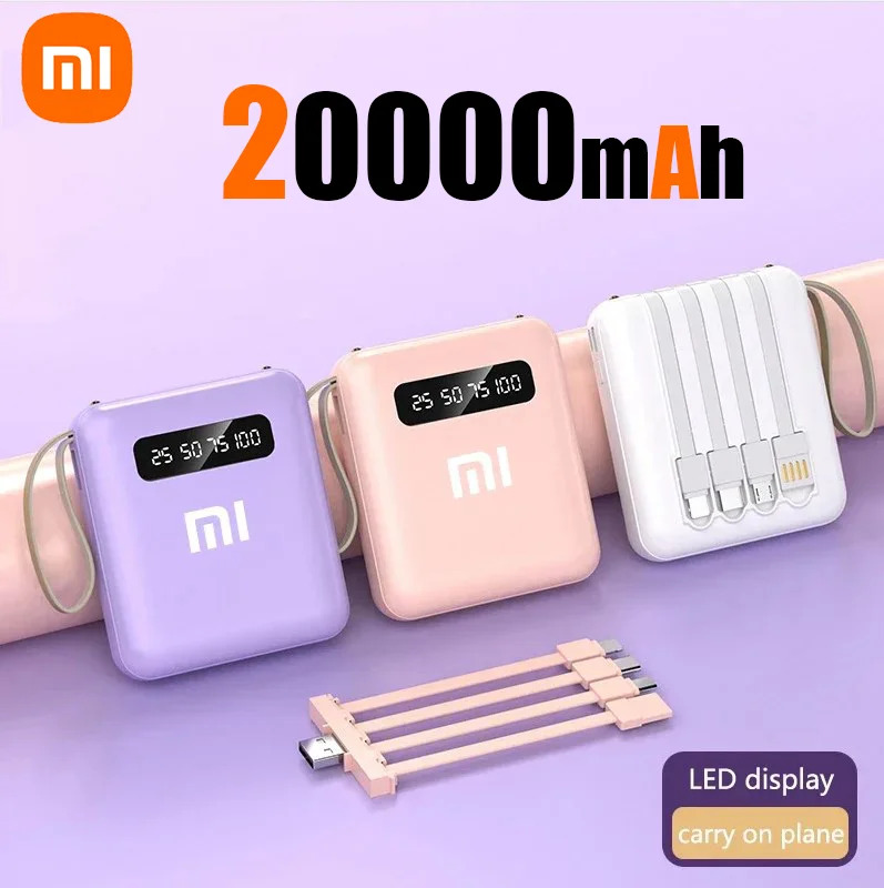 Xiaomi Mijia 20000 with 4 Cable Mobile Phone Charger for iPhone Samsung Huawei Xiaomi New ราคา 565 บาท*ส่งฟรี