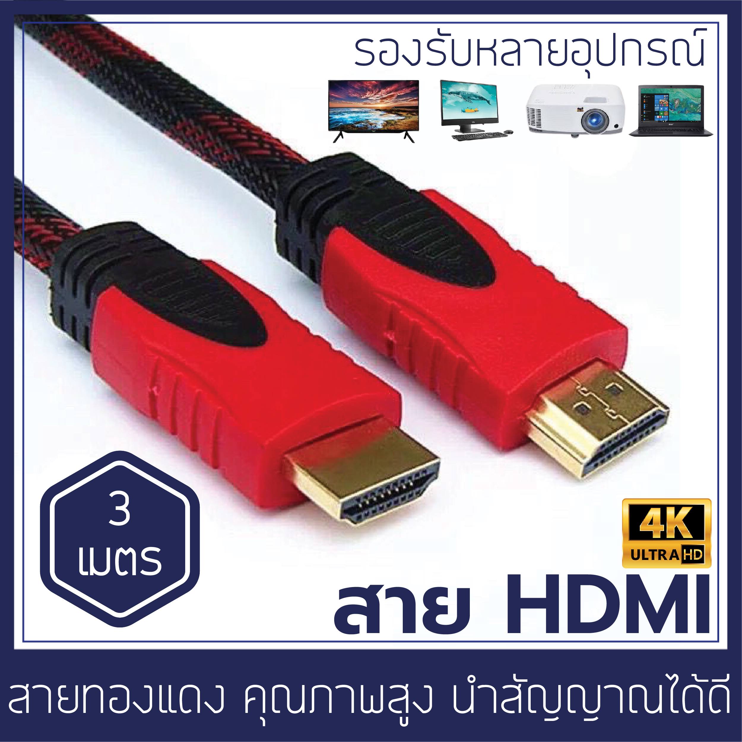 สายHDMI ความยาว 3M 5M 10M 15M รองรับความละเอียด 4K สายทองแดงแท้ ใช้กับทุกอุปกรณ์ที่สามารถเชื่อมต่อ HDMI ได้ TV Notebook Projecter CCB03 High speed hdmi cable