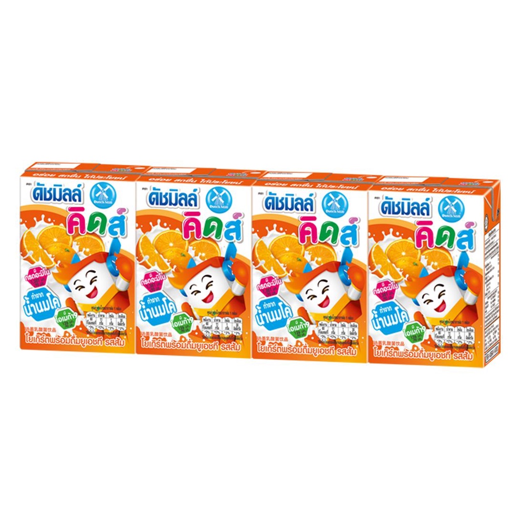 Dutch Mill Kids ดัชมิลล์ คิดส์ นมเปรี้ยว กล่องเล็ก 90มล. 1 แพ็ค 4 กล่อง นมโยเกิร์ต นมโค นม อร่อย