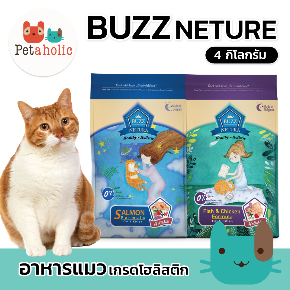 BUZZ Netura Cat (4kg) อาหารแมว เกรนฟรี สูตรแซลมอน สูตรไก่ สำหรับทุกช่วงวัย ราคา 1,013 บาท*ส่งฟรี
