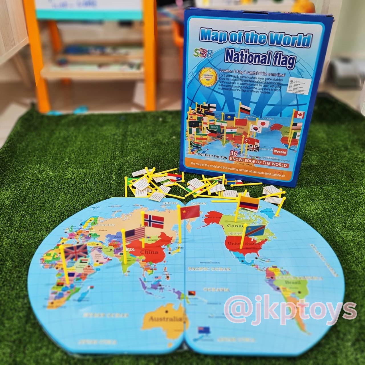Todds & Kids Toys, Wooden Toys to Enhance Development, World Map and Flags of 36 Countries, English Version, Montessori Toys, Developmental Toys, Wooden Toys, Toys for 2 Year Olds, Training Children's Concentration.