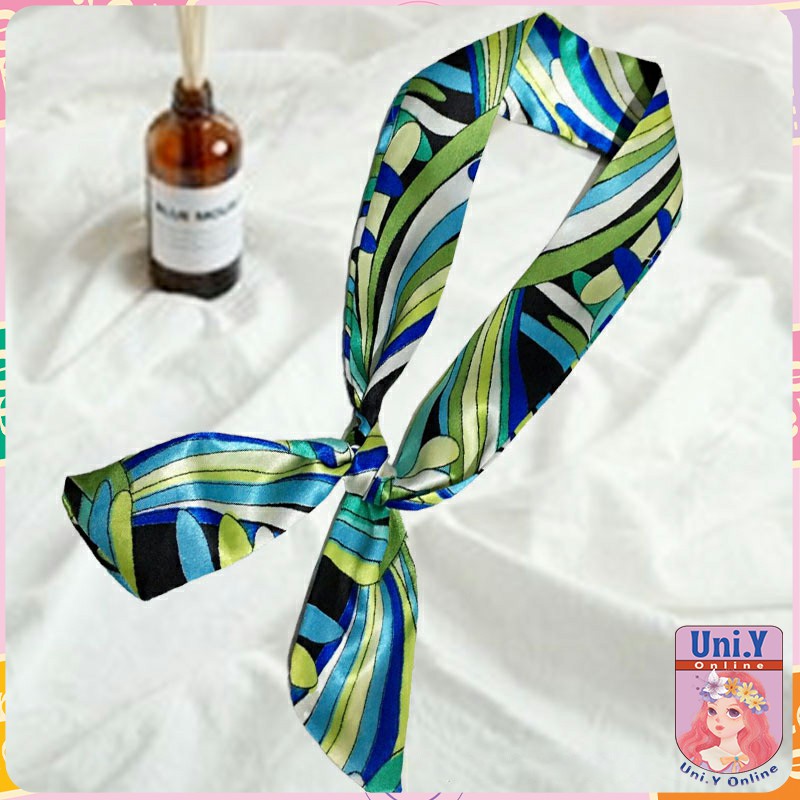Uni.Y ริบบิ้นผูกกระเป๋า พิมพ์ลาย ขนาดเล็ก สําหรับผู้หญิง ขนาด 85x4 ซม. Silk scarf
