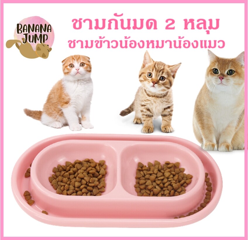 BJ Pet - ชามกันมด 2 หลุม ชามข้าวหมา ชามข้าวแมว ชามอาหารสัตว์เลี้ยง ชามอาหารหมา ชามอาหารแมว สำหรับสัตว์เลี้ยง