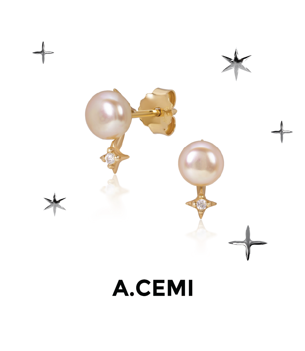 A.CEMI Lumine Star Pearl Earring ต่างหูไข่มุกแท้ เงินแท้ชุบทอง 18k ราคา 2,563 บาท*ส่งฟรี