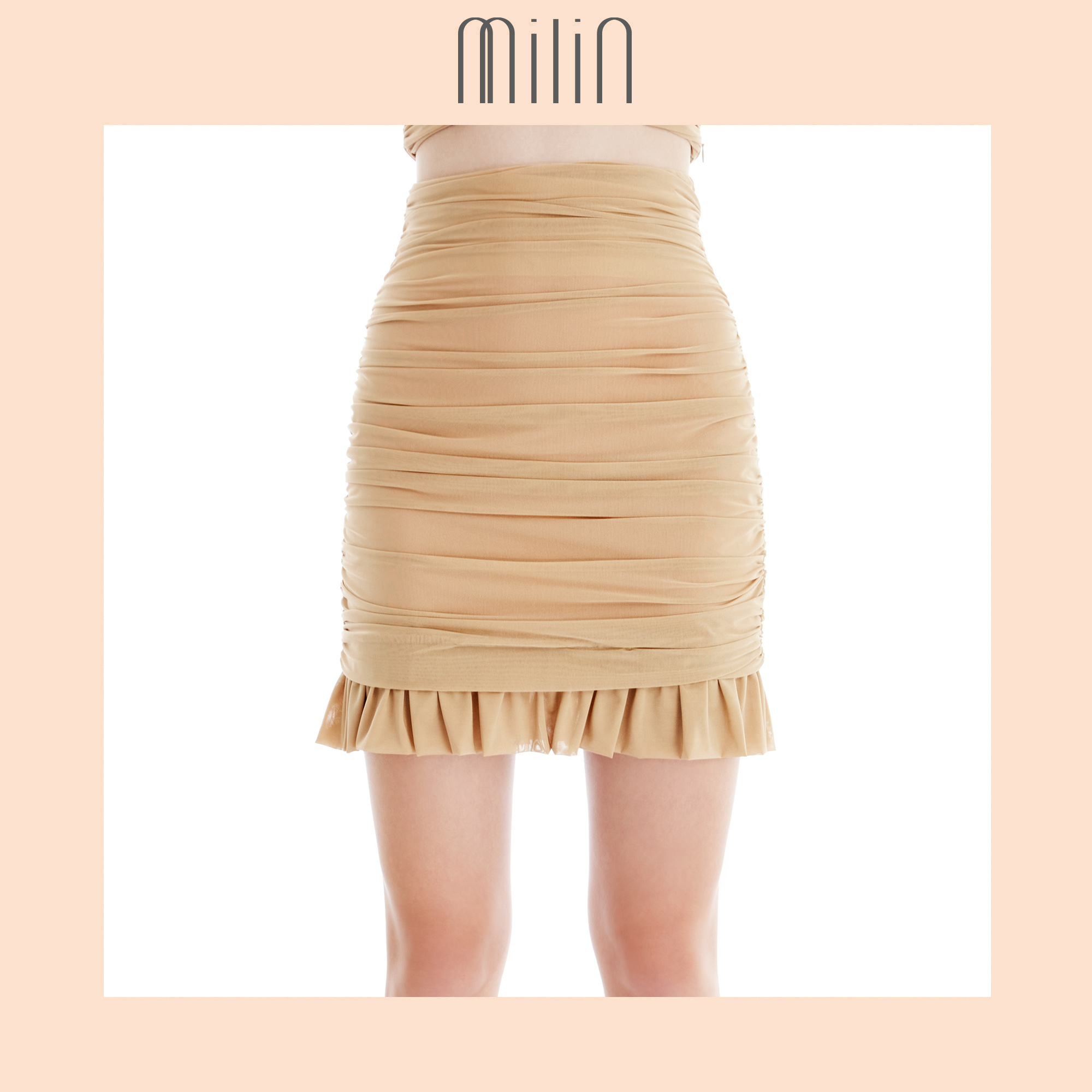 [MILIN] High waisted ruched Ruffle detailing at hem mini skirt กระโปรงสั้นเอวสูงแต่งรูดด้านข้างแต่งระบายขอบกระโปรง / Penuma Skirt ราคา 1,210 บาท*ส่งฟรี