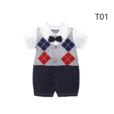 สไตล์สุภาพบุรุษเสื้อผ้าเด็กแรกเกิดบอดี้สูท เสื้อผ้าเด็กอ่อน ฝ้ายคุณภาพสูงนุ่มสบาย รูปแบบการ์ตูน T01