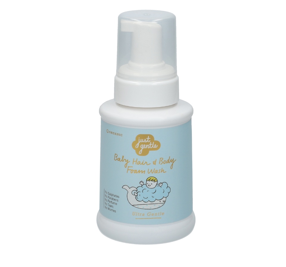 Organic Pavilion สบู่โฟมอาบน้ำและสระผมเด็ก Just Gentle Baby Hair & Body Foam Wash (230ml)