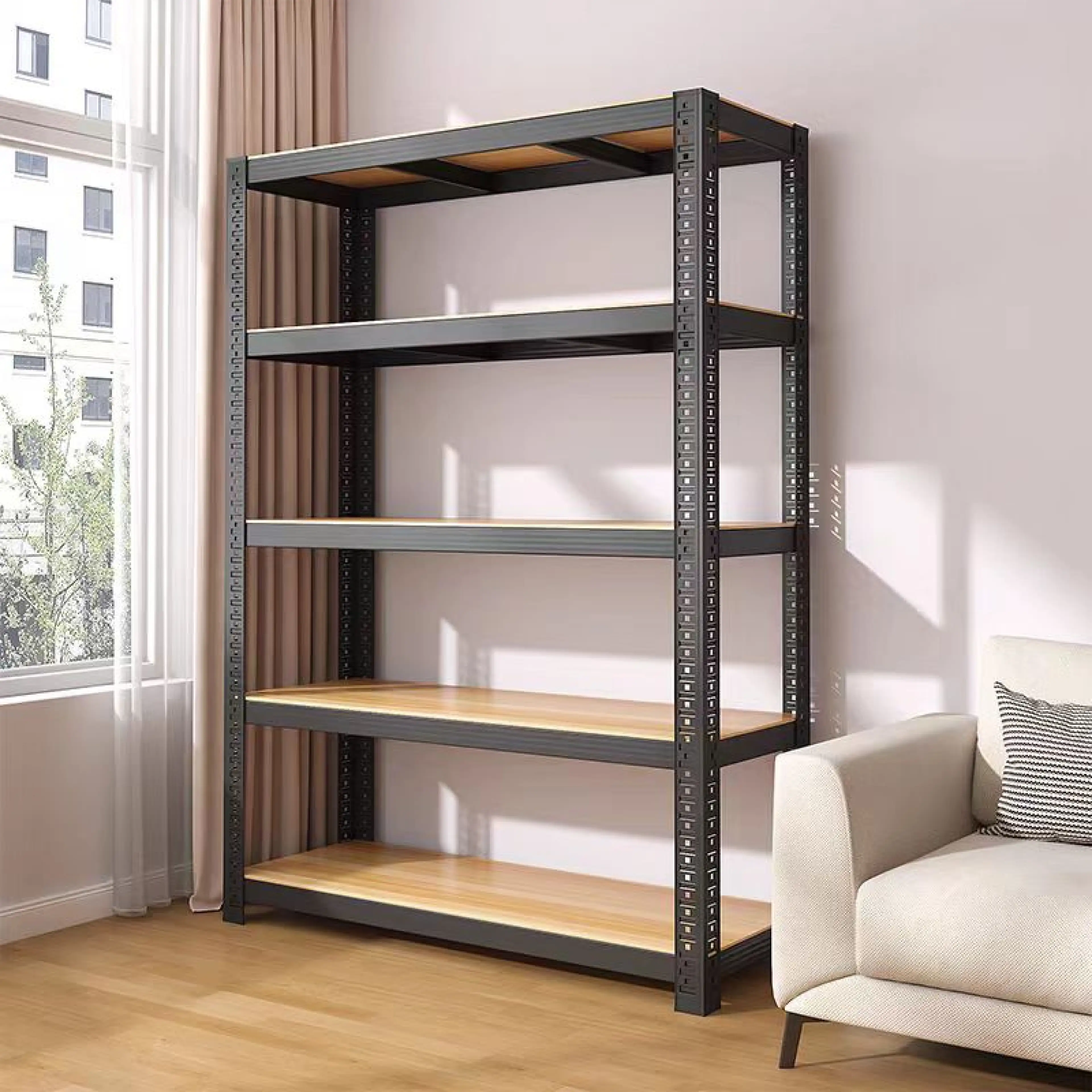 Bm Steel Shelves, 3/4/5/6 Layers, Stainless Steel + Wood, Can Support Weight, Kitchen Shelves 100/120/150/180cm Strong Bearing Capacity Shelf, Easy to Assemble, Each Shelf Can Adjust the Height Freely.