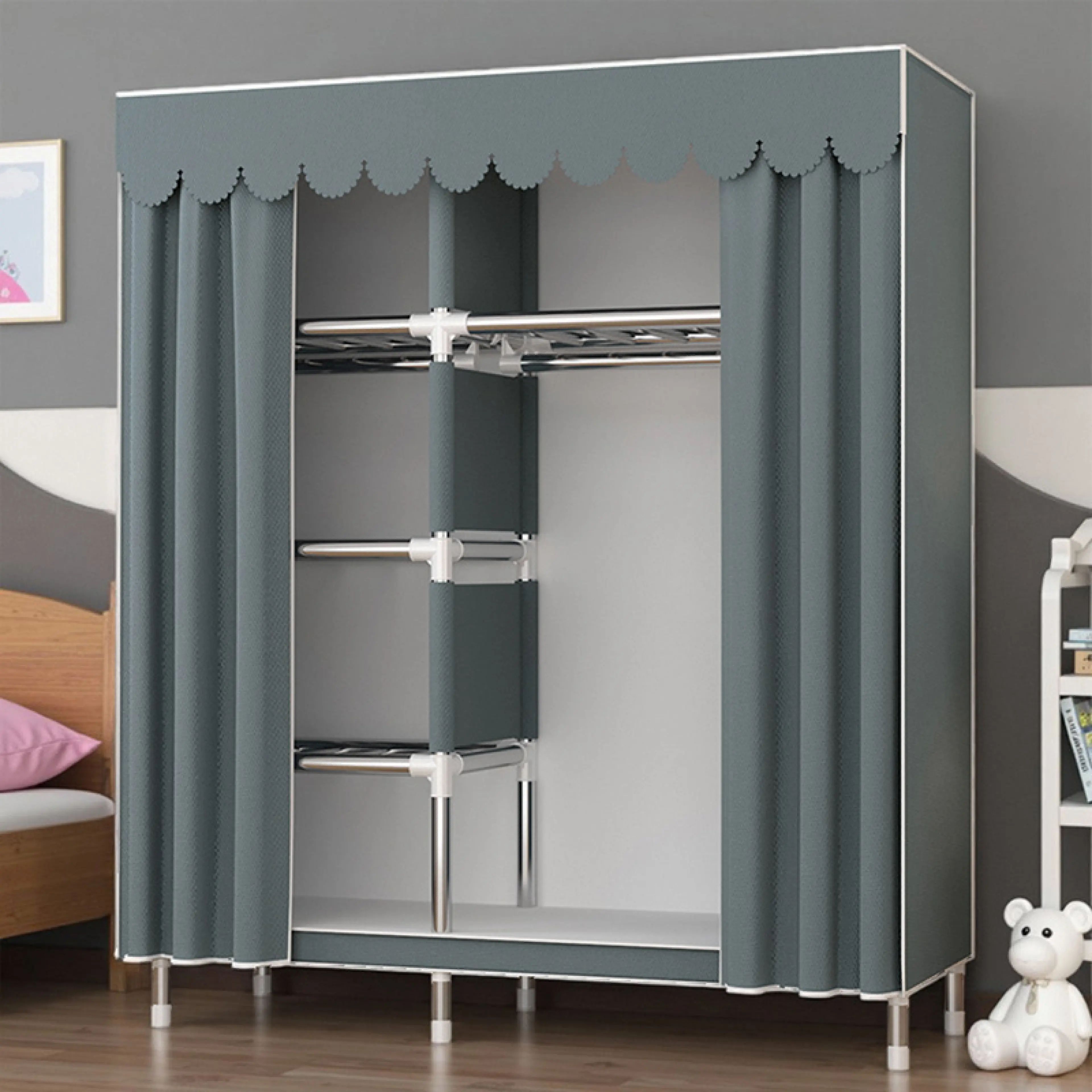 Cloth Wardrobe 70/90/118cm, Multi-Functional Wardrobe, Cheap Price, Wardrobe with Large Capacity, Has a Zipper, Single Wardrobe, Canvas, Cloth Cabinet