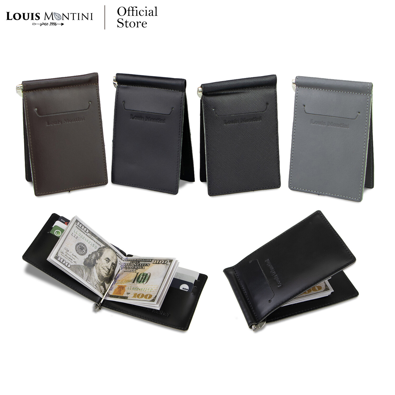 Louis Montini มันนี่คลิปหนังแท้ Modern Style Money Clip กระเป๋าสตางค์หนังแท้ หนังวัวแท้ TTM099