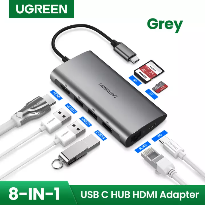 【จัดส่งฟรี】UGREEN USB C Hub 6 in 1 Type C to HDMI 4K, 2 USB 3.0 Ports, SD TF Card Reader, 100W PD Charging Adapter