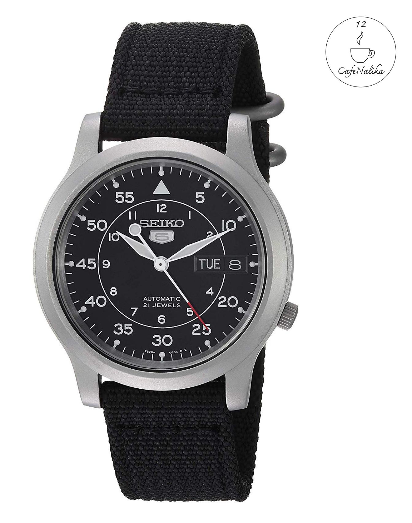 นาฬิกา ไซโก้ ผู้ชาย Seiko 5 รุ่ย SNK809K2 Automatic 21 Automatic Men's Watch สายผ้า สีดำ Navy Black Jewels Blue Military Nylon Strap เเท้ 100feNalika
