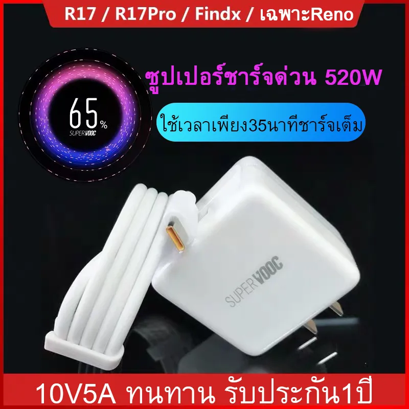 ชุดชาร์จ OPPO SUPER VOOC สายชาร์จ OPPO SUPER VOOC+หัวชาร์จ OPPO SUPER VOOC ใช้ได้กับ TYPE-C รองรับ Ri7 /Find X /Ri7pro ซูปเปอร์ชาร์จ ใช้ได้กับ OPPO Ri7 ,Find X ,Ri7pro ชาร์จได้2ด้าน รับประกัน 1ปี