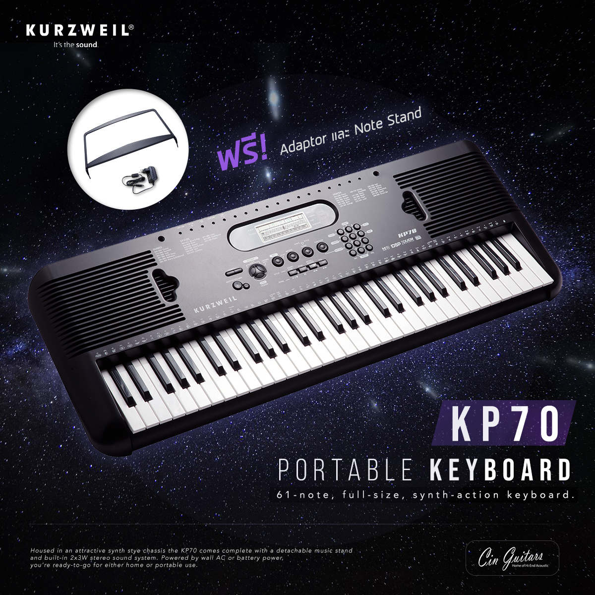 Kurzweil KP70 คีย์บอร์ดไฟฟ้า 61 Keys รุ่นพกพา (รับประกัน 1 ปี) ส่งฟรี ! พร้อมโปรโมชั่นผ่อน 0% และเก็บเงินปลายทาง