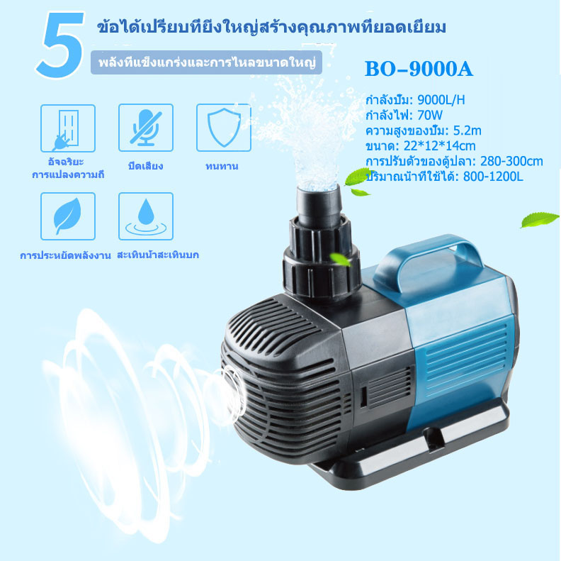 Sobo BO-9000A water pump 70W/9000l/H aquarium water pump, fish pond pump, fountain pump, water pump, submersible pump, energy saving inverter for filtration system ราคา 1,188 บาท*ส่งฟรี