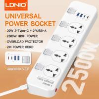 LDNIO SC4408 ปลั๊กพ่วง 4 ช่อง 4 สวิทช์ รองรับถึง 4 universal outlet Power Strip รองรับไฟ 2500W-10A(Max) 250V 3 ขา สายยาว 2 เมตร รับประกันของแท้