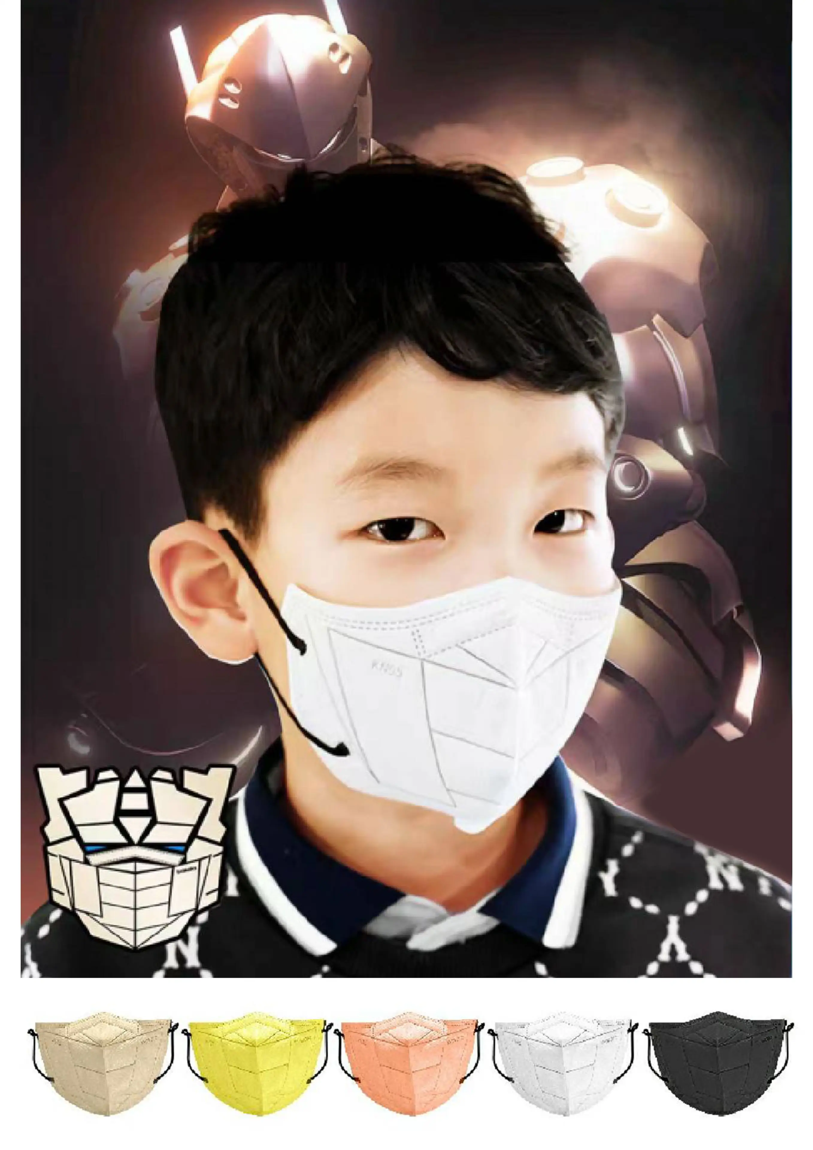 Kn95 Model Face Mask, New Pattern, Transformers Pattern, 5 Layers Thick, Protects Against Dust and Viruses, for Children 4-12 Years Old, 1 Pack, 10 Pieces.