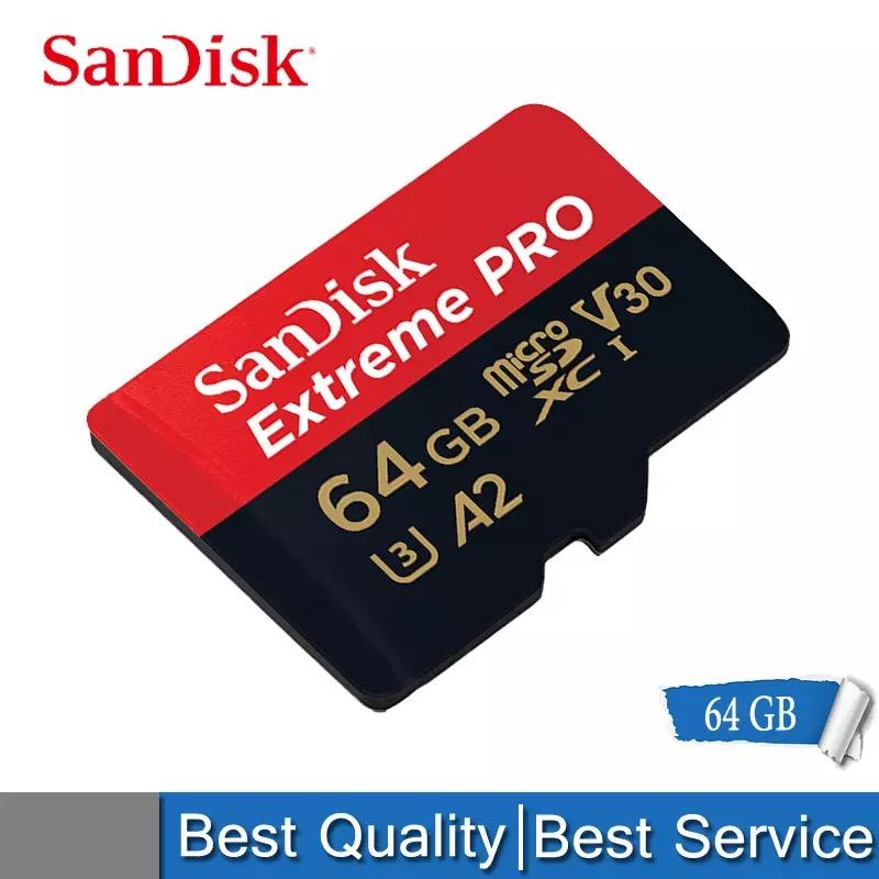 SanDisk Extreme Pro microSDXC, เมมโมรี่การ์ด ไมโครเอสดี การ์ด SQXCY 64GB การ์ดหน่วยความจำการ์ด V30, U3, C10, A2, UHS-I, 170MB/s R, 90MB/s W, 4x6, SD adaptor