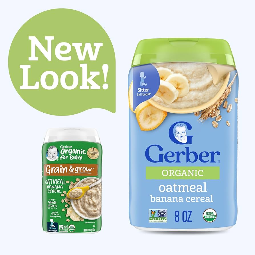 ✳️[แท้ 100%/พร้อมส่ง]✳️ Gerber Organic for Baby Grain & Grow 2nd Foods Oatmeal Banana Cereal 8 oz (227 g) อาหารเด็ก