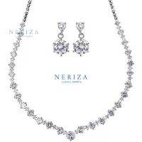 Neriza Jewelry/ชุดเครื่องประดับเจ้าสาวสร้อยคอเพชรและต่างหูรับประกันประกายไฟเทียบเท่าเพชรแท้ จัดส่งพร้อมกล่องNSW006