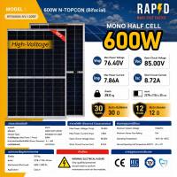 【จัดส่งฟรี รับประกัน 12 ปี 】RAPD แผงโซล่าเซลล์ 600W High-Volt (N-Type) (มีรับประกัน) ไม่เหมาะกับการใช้งานอินเวอเตอร์ 0052017