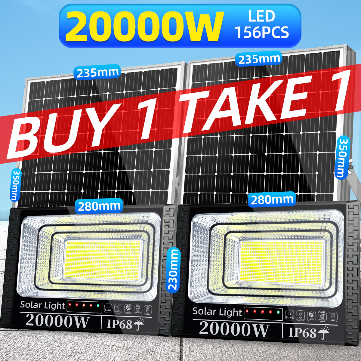 KKSKY โซล่าเซลล์ 1 แถม 1 5000W 20000W 80000W LED ไฟโซล่าเซลล์ กันน้ำ หลอดฟลูออเรสเซนต์โซล่าเซลล์ไฟถนนไฟฟลัดไลท์ แสงสว่างยิ่งยวด