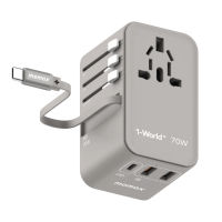 MOMAX หัวชาร์จและหัวแปลงปลั๊กไฟ 1-World+ 70W GaN 3-Port พร้อมสาย USB-C ในตัว + AC Travel Adaptor รองรับการชาร์จสูงสุด 70W