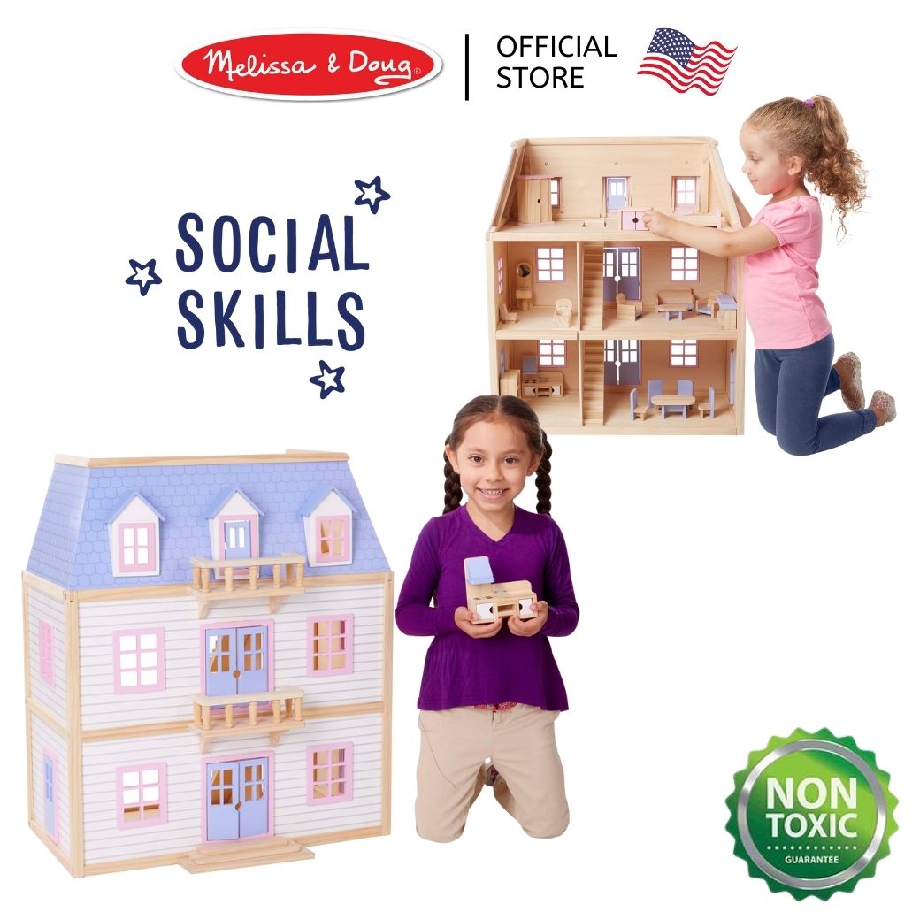 (ของแท้ USA) ของเล่นบ้านตุ๊กตาขนาดใหญ่ + เฟอร์ 19 ชิ้น Melissa & Doug Wooden Dollhouse (71x61x40cm) หลากรุ่น 4588/2462 ราคา 10,028 บาท*ส่งฟรี