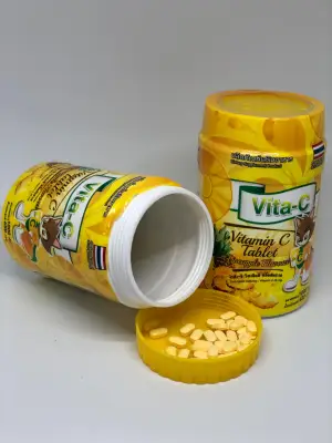 Vita-C vitamin C 25 mg ขนาด 1,000 เม็ด (1 กระป๋อง) กลิ่นสับปะรด