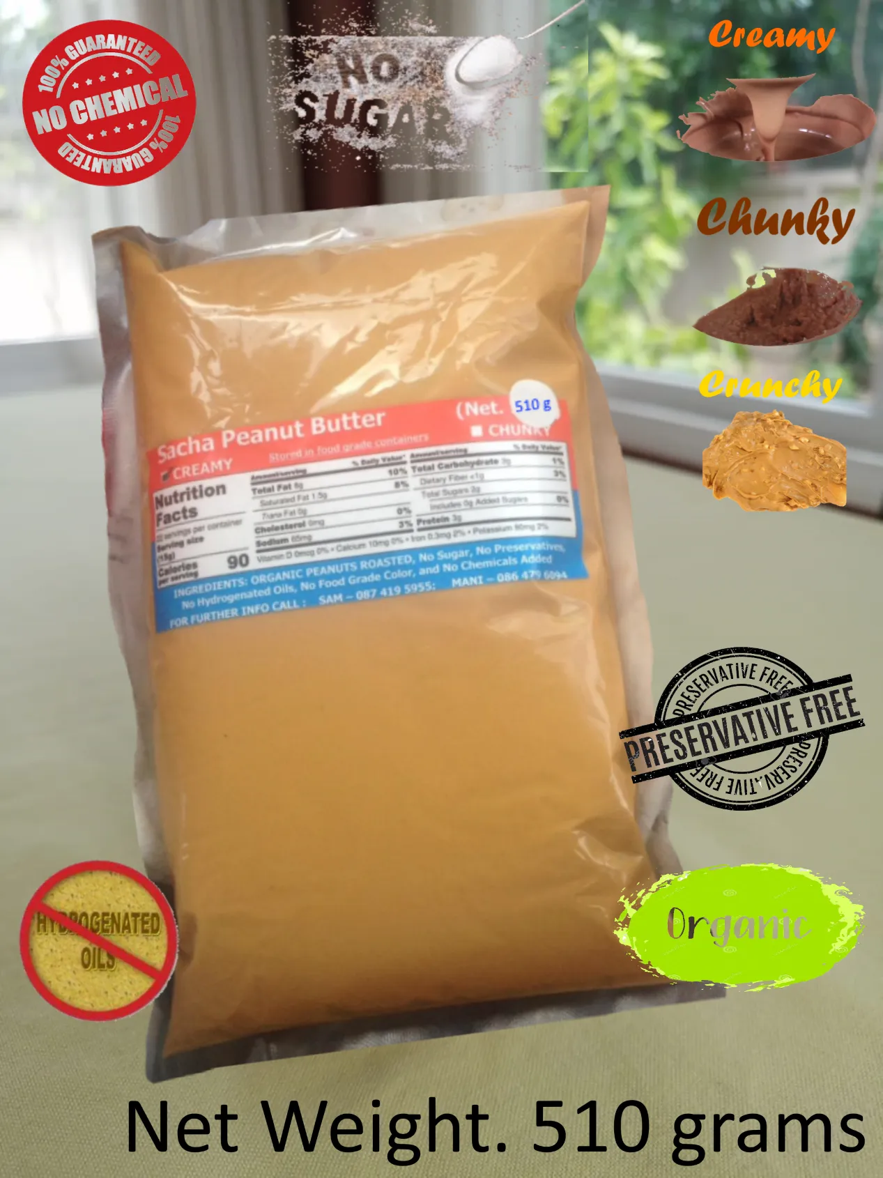 Sacha Peanut Butter (Creamy / Chunky / Crunchy) All Natural Organic (510 grams) - Free Delivery, ซาช่า-เนยถั่ว (ส่งฟรี)