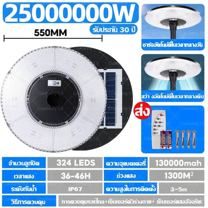🔥ซื้อ1แถม1🔥 ไฟโซล่าเซลล์ ไฟUFO ไฟถนนโซล่าเซลล์ ไฟถนนแท้ UFO Solar Light 35000000W ไฟภายนอกอาคาร ทรงกลม แบตเตอรี่โซล่าเซลล์ โคมไฟถนน ไฟถนนยูเอฟโอ แสงสีขาว โคมไฟถนน ไฟถนน LED Solar light outdoor ไฟสนาม ระบบเซ็นเซอร์ตรวจจับร่างกาย IP69กันน้ำ