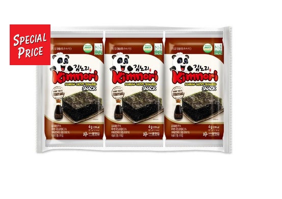 สาหร่าย Seaweed Teryaki Kimnori 12g สาหร่ายทอดกรอบ สาหร่ายอบกรอบ สาหร่ายทะเล (4gX3) ราคา 79 บาท*ส่งฟรี