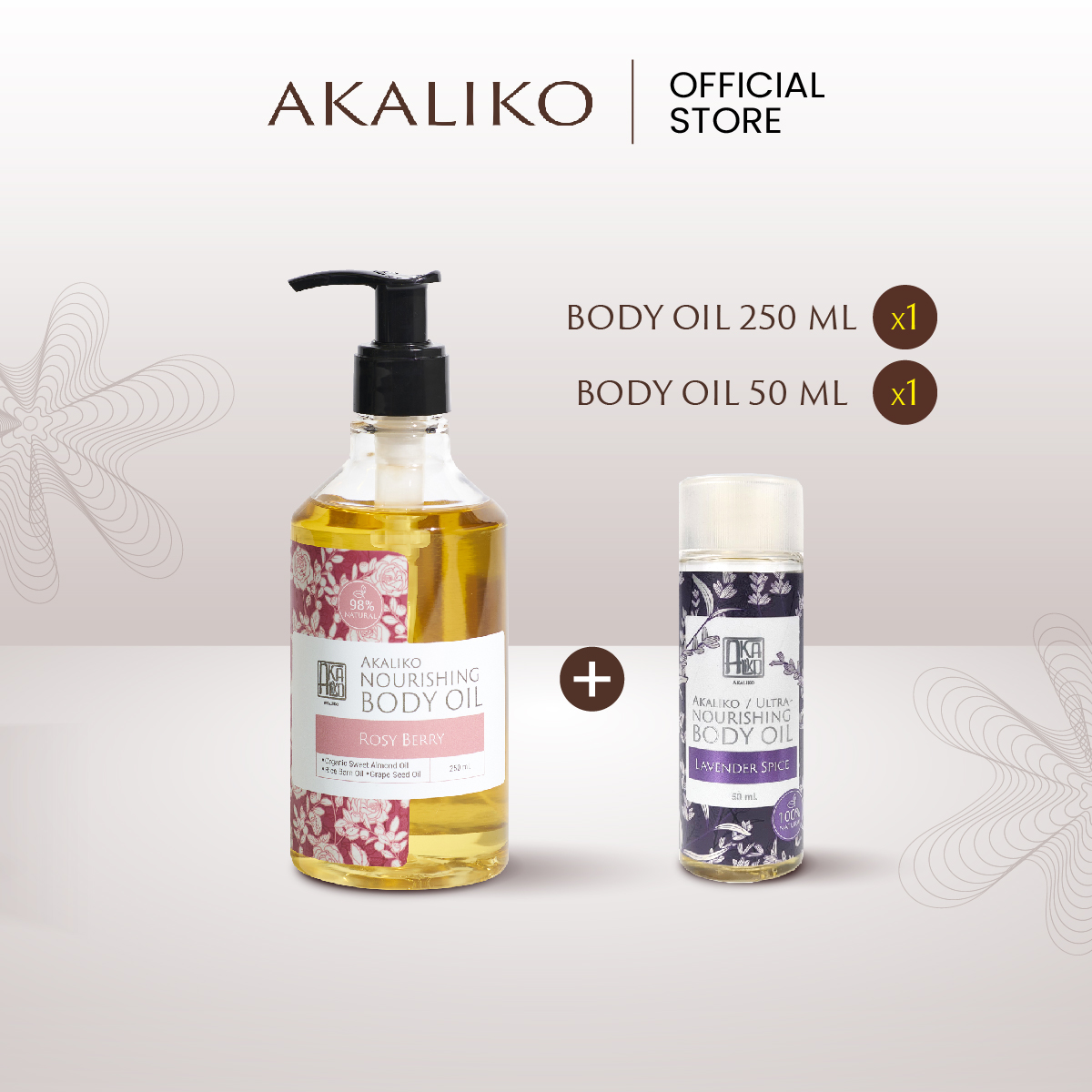 Akaliko Set Body Oil 250 ml + Body Oil 50 Ml. - Big Bottle of Body Oil Set, Plus a Small Bottle. ราคา 1,080 บาท*ส่งฟรี