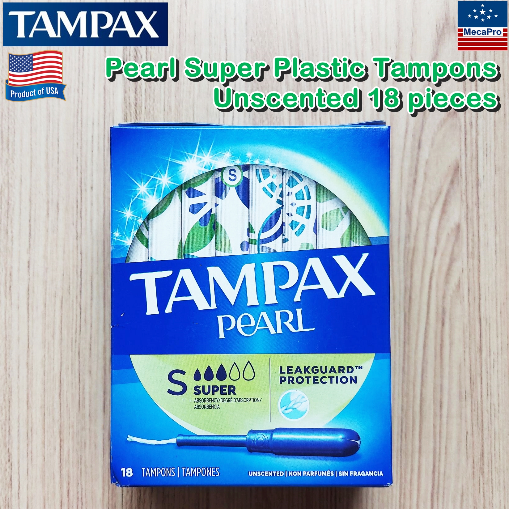 Tampax® Pearl Super Plastic Tampons Unscented 18 Pieces ผ้าอนามัยแบบสอด 18 ชิ้น เหมาะกับวันมามาก