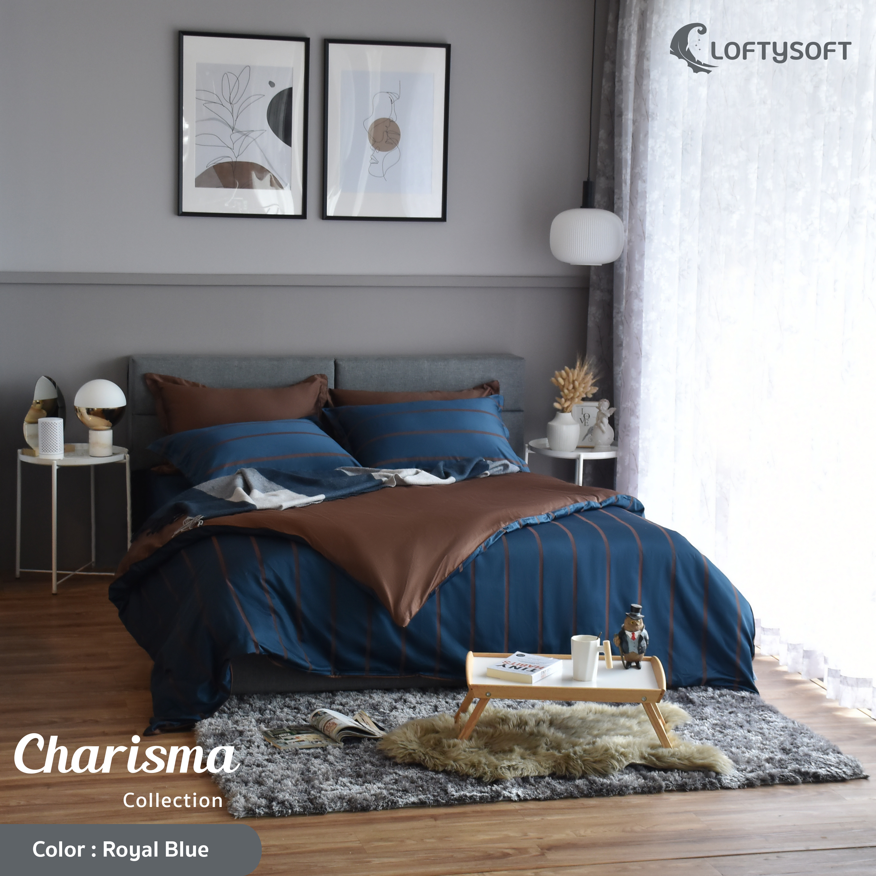 LOFTYSOFT Bed Sheet Set, 6ft KING, 5ft QUEEN, 3.5ft SINGLE, Cotton Silk 550TC, Charisma Collection - Royal Blue ราคา 1,900 บาท*ส่งฟรี