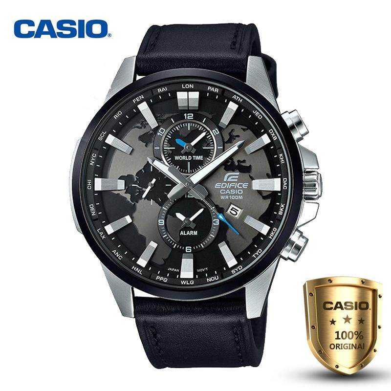 CASIO EDIFICE DUAL DIAL WORLD TIME ALARM หนังสายนาฬิกาผู้ชาย EFR-303