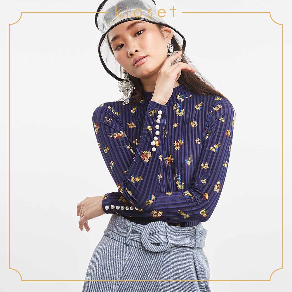 KLOSET Floral Print Long Sleeve Bodysuit (AW19-P015) บอดี้สูทผ้าพิมพ์ลายดอกไม้ ราคา 7,450 บาท*ส่งฟรี