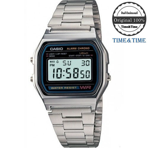 Time&Time Casio Standard นาฬิกาข้อมือผู้ชาย/ผู้หญิง สีเงิน สายสเตนเลส รุ่น A158WA-1DF ใหม่ แท้100%