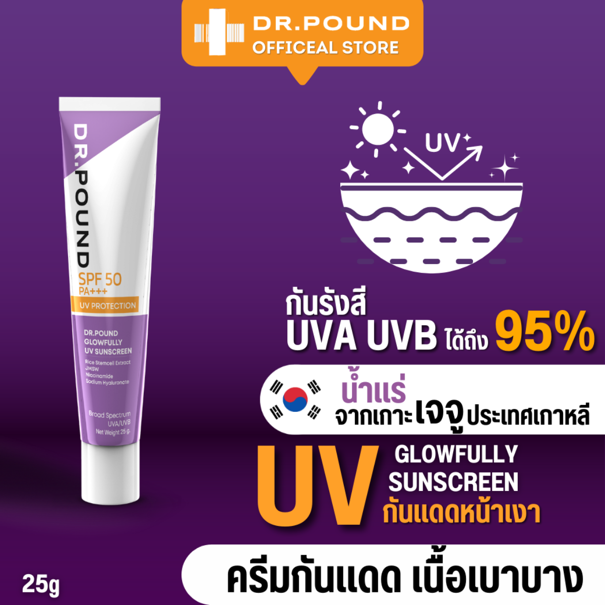 Dr.pound🌤️🌤️🌤️Glowfully UV sunscreen-gloss SPF50 PA +++ 25g ราคา 350 บาท*ส่งฟรี