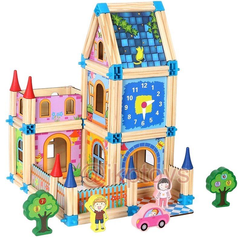 Todds & Kids Toys ของเล่นไม้เสริมพัฒนาการ บล็อคไม้ บ้านไม้ DIY 128 ชิ้น