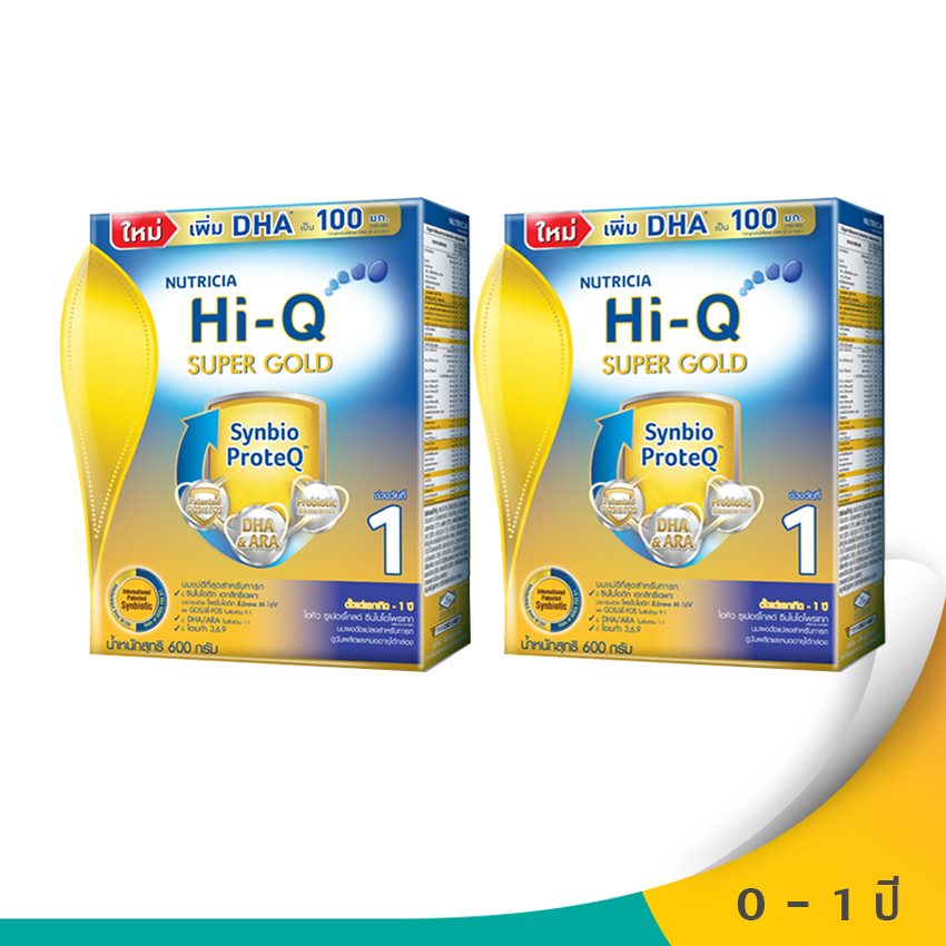 Hi-Q ไฮคิว นมผงสำหรับเด็ก ช่วงวัยที่ 1 ซูเปอร์โกลด์ SYNBIO PROTEQ รสจืด 600 กรัม (แพ็ค 2 กล่อง)