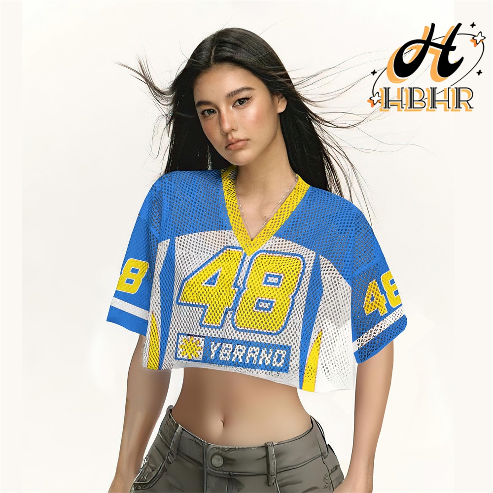 HBHR ผ้าตาข่ายขนาดใหญ่ Breathable Hot Girl เสื้อสั้น Navel-Over เสื้อยืดแฟชั่นผู้หญิงเกาหลีs เสื้อ Casual Baby Tee Tops Y2K V คอเซ็กซี่เสื้อ ราคา 179 บาท*ส่งฟรี