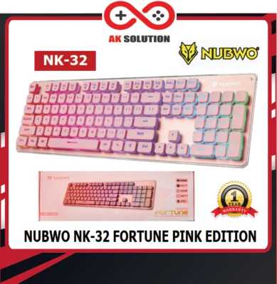 KEYBOARD (คีย์บอร์ดเล่นเกม สีชมพู) NUBWO FORTUNE NK-32 (PINK) (RAINBOW LED) (EN/TH)