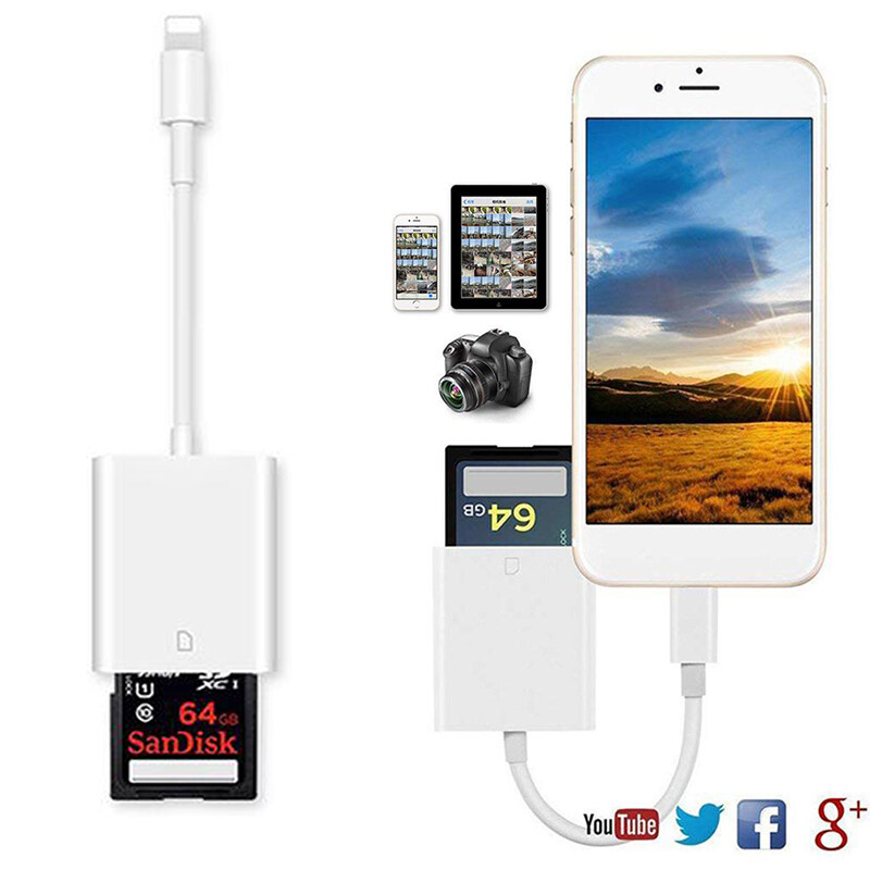 การ์ดรีดเดอร์ SD & Micro SD สายต่อคอมพิวเตอร์อะแดปเตอร์สำหรับ SD Camera Memory Card Reader Lightning Adapter for iPhone X 8 Plus 8 7 Plus iPad Mini Air Chewy